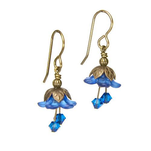 Dark Blue Fairy Flower Short Earrings