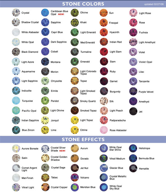 Swarovski Stone Color Chart