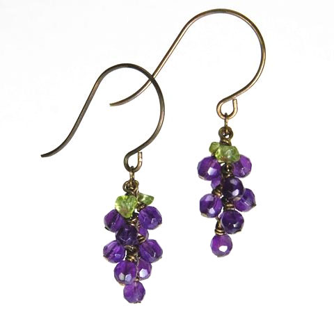 Amethyst and Peridot Grape Cluster Earrings