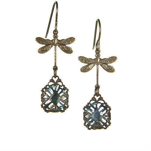 Aqua Bejeweled Dragonfly Earrings