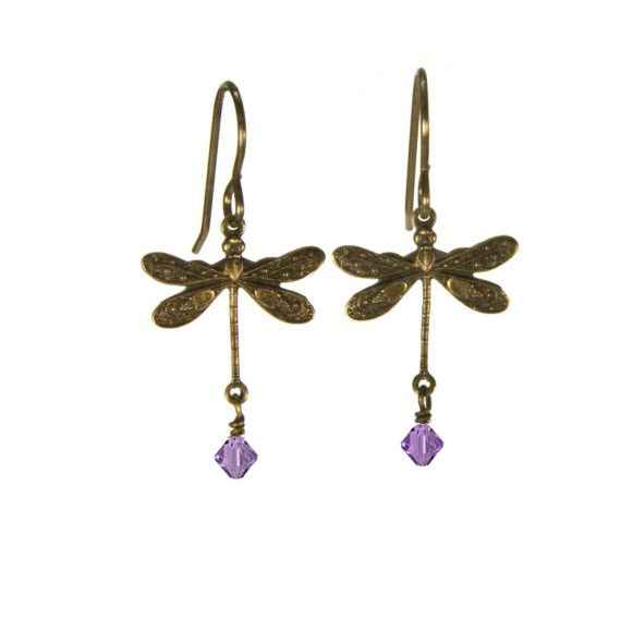 Lavender Crystal Dragonfly Earrings - 4mm