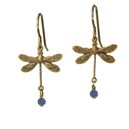 Denim Lapis Dragonfly Earrings - 4mm stone