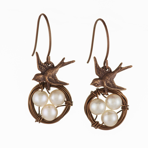 White Bird Nest Earrings - Short