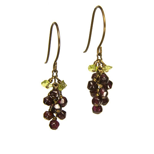 Garnet and Peridot Grape Cluster Earrings