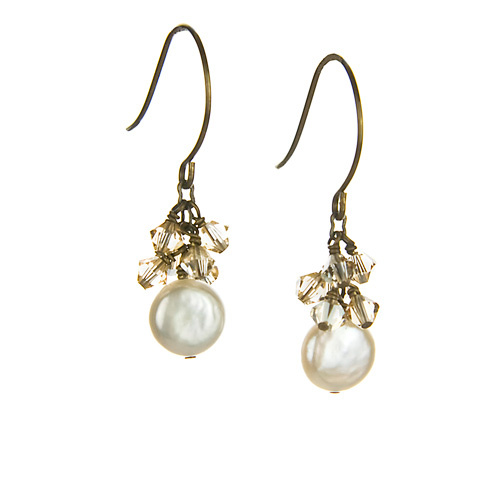 Coin Pearl Crystal Cluster Earrings