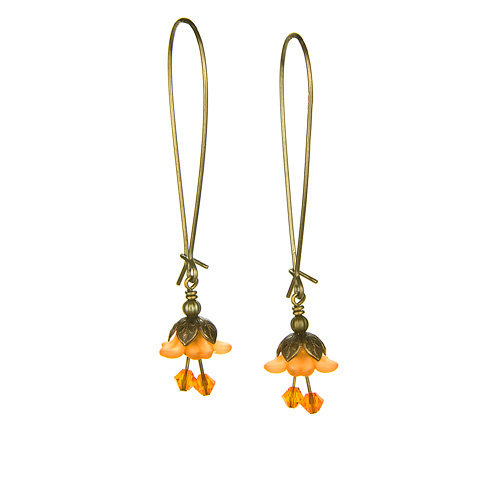 Long Orange Fairy Flower Earrings