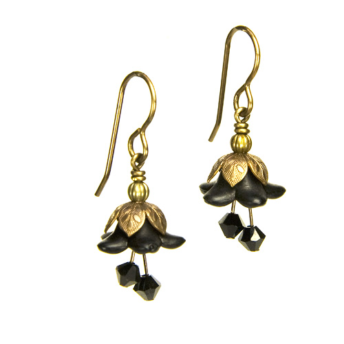 Black Fairy Flower Short Earrings