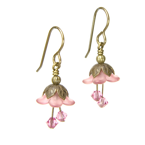 Dark Pink Fairy Flower Short Earrings