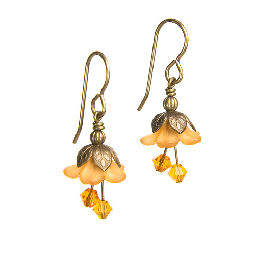 Orange Fairy Flower Short Earrings