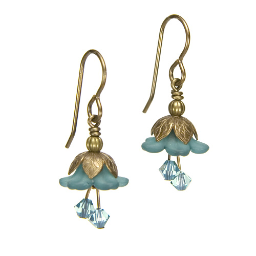 Teal Fairy Flower Short Earrings