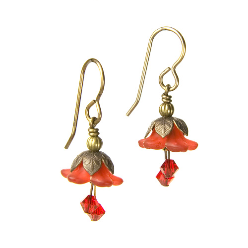 Red Fairy Flower Short Earrings