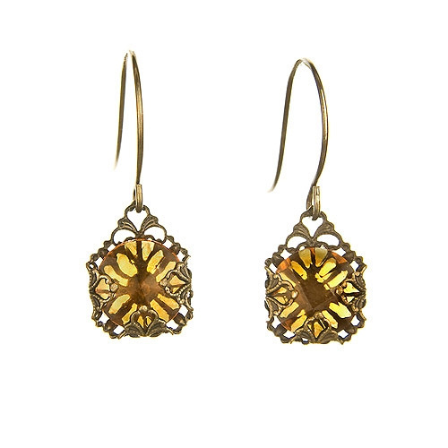 Amber Glass Filigree Earrings -Short