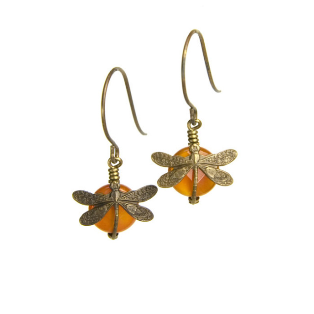 Carnelian Dragonfly Wrapped Earrings
