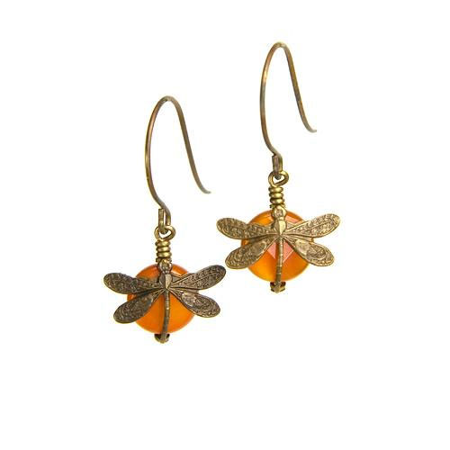 Carnelian Dragonfly Wrapped Earrings