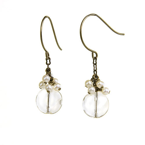 Rock Crystal Pearl Cluster Earrings
