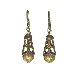 Unakite Bell Shaped Filigree Earrings