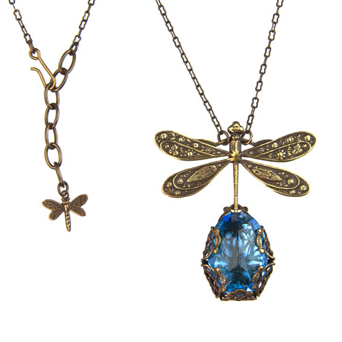 Aqua Bejeweled Dragonfly Necklace