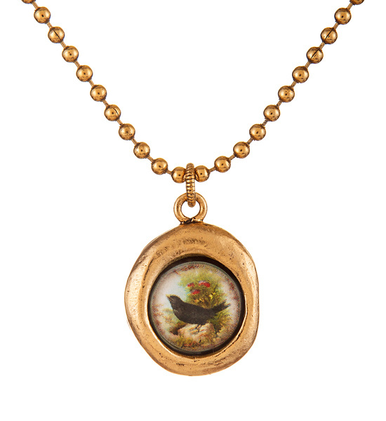Secret Garden Gold Necklace - Black Bird