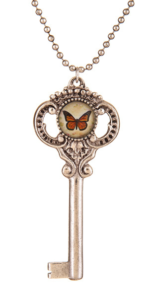 Silver Key Necklace - Butterfly