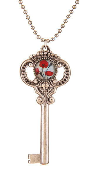 Silver Key Necklace - Poppy Bouquet
