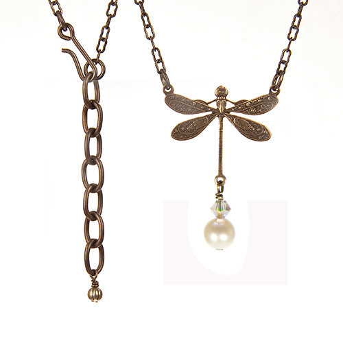 White Freshwater Pearl Dragonfly Necklace