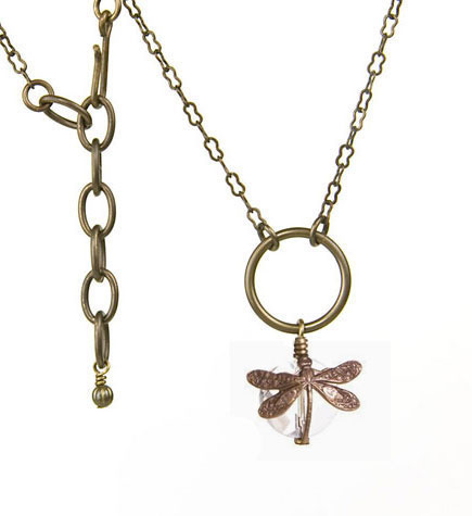 Rock Crystal Dragonfly Wrapped Necklace