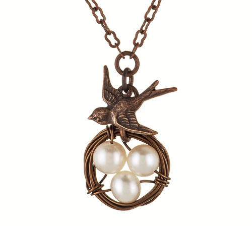 White Bird Nest Necklace - Single Bird