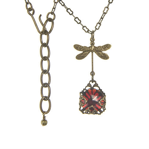 Dainty Red Bejeweled Dragonfly Necklace
